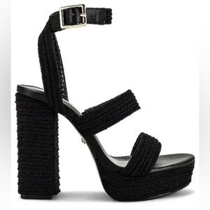 Raye Platform Black Woven Heels